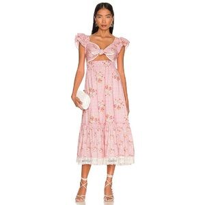 LoveShackFancy Emeka Midi Dress in Berry Picnic - Size XS